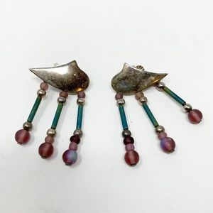 Vintage | Southwest-style sterling silver & beaded earrings